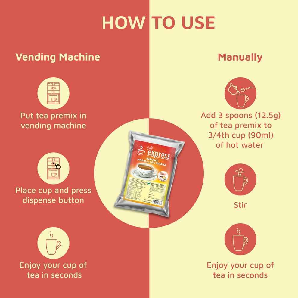 ATLANTIS Cafe express masala tea 1kg packet with instructions for vending machine and manual preparation
