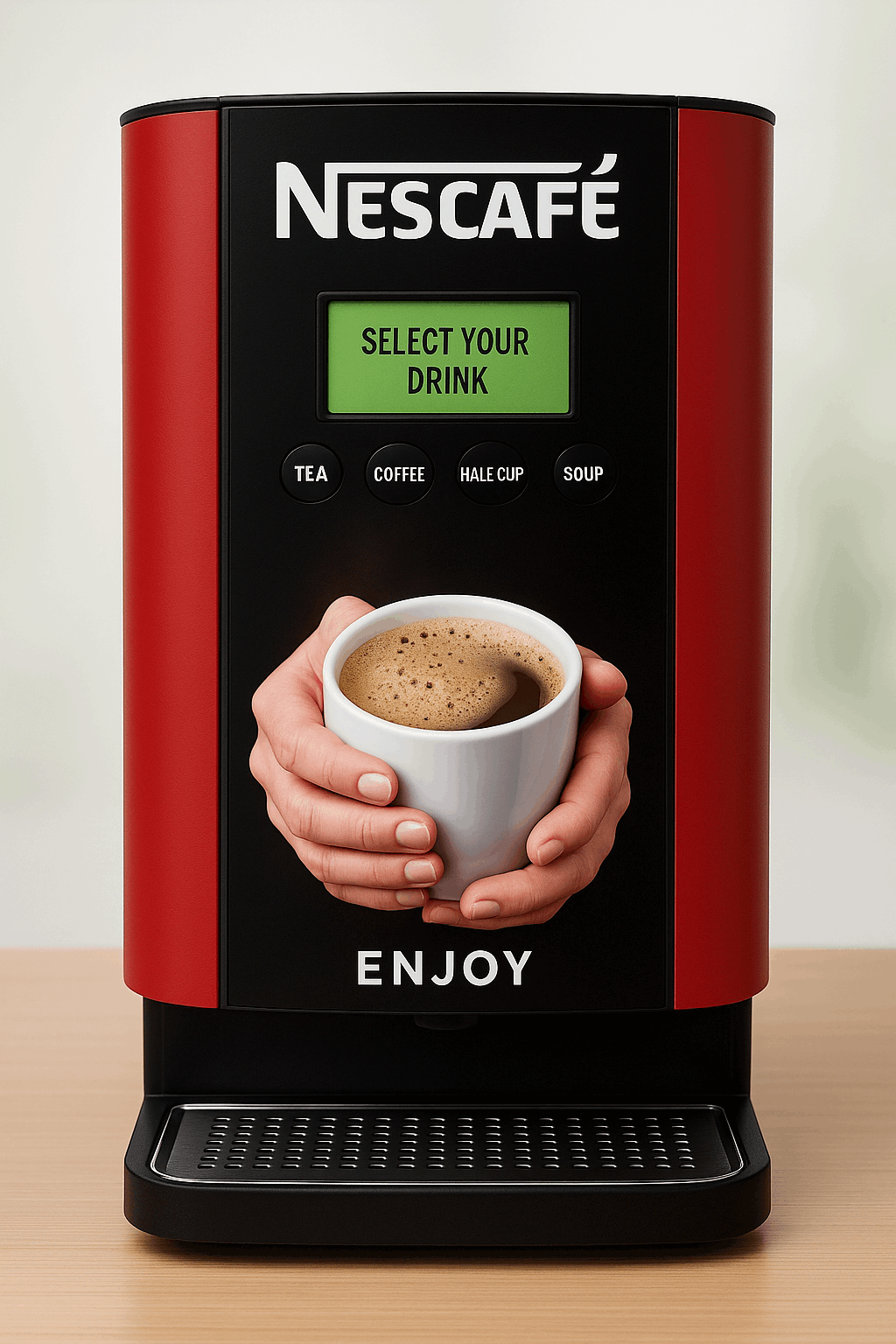 Nescafe 2 lane coffee machine with red and black design for tea coffee vending service