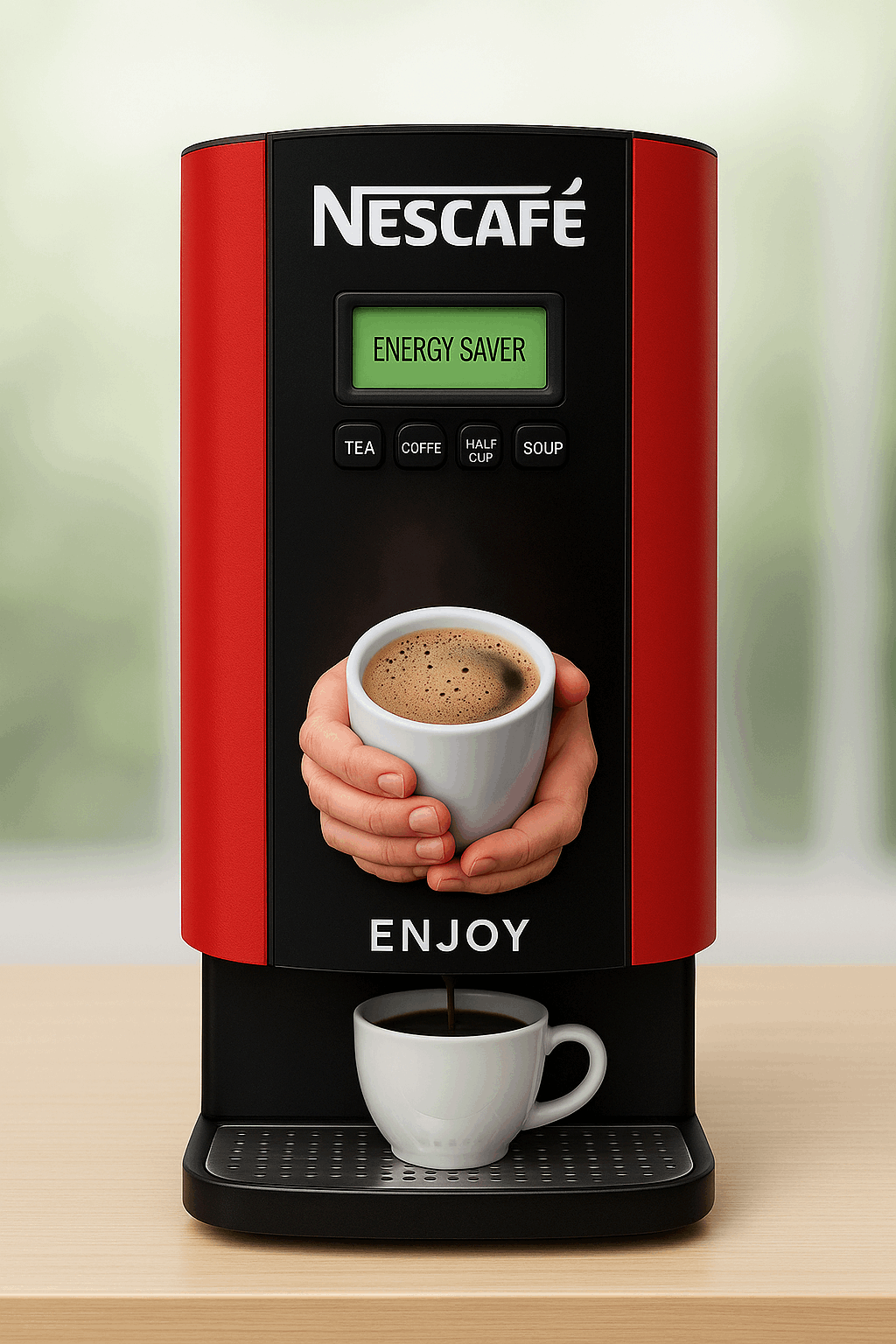 Nescafe 2 lane coffee machine with energy saver mode and multiple beverage options including tea and coffee