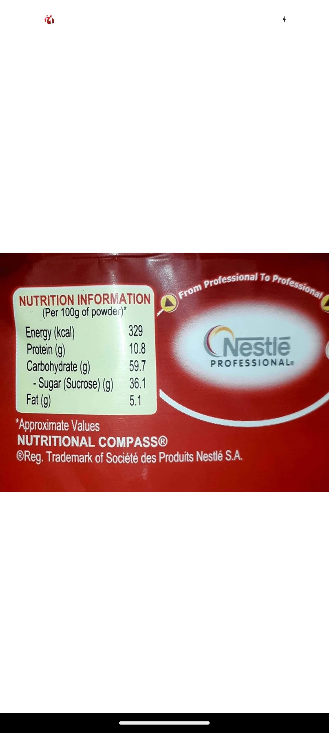 Nescafe Signature Blend Coffee Premix 1 Kg red packaging showing nutrition information and Nestle Professional logo