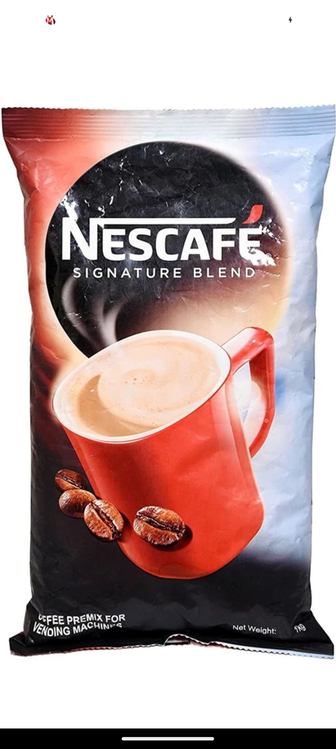 Nescafe Signature Blend Coffee Premix 1 Kg pack with image of coffee cup and beans