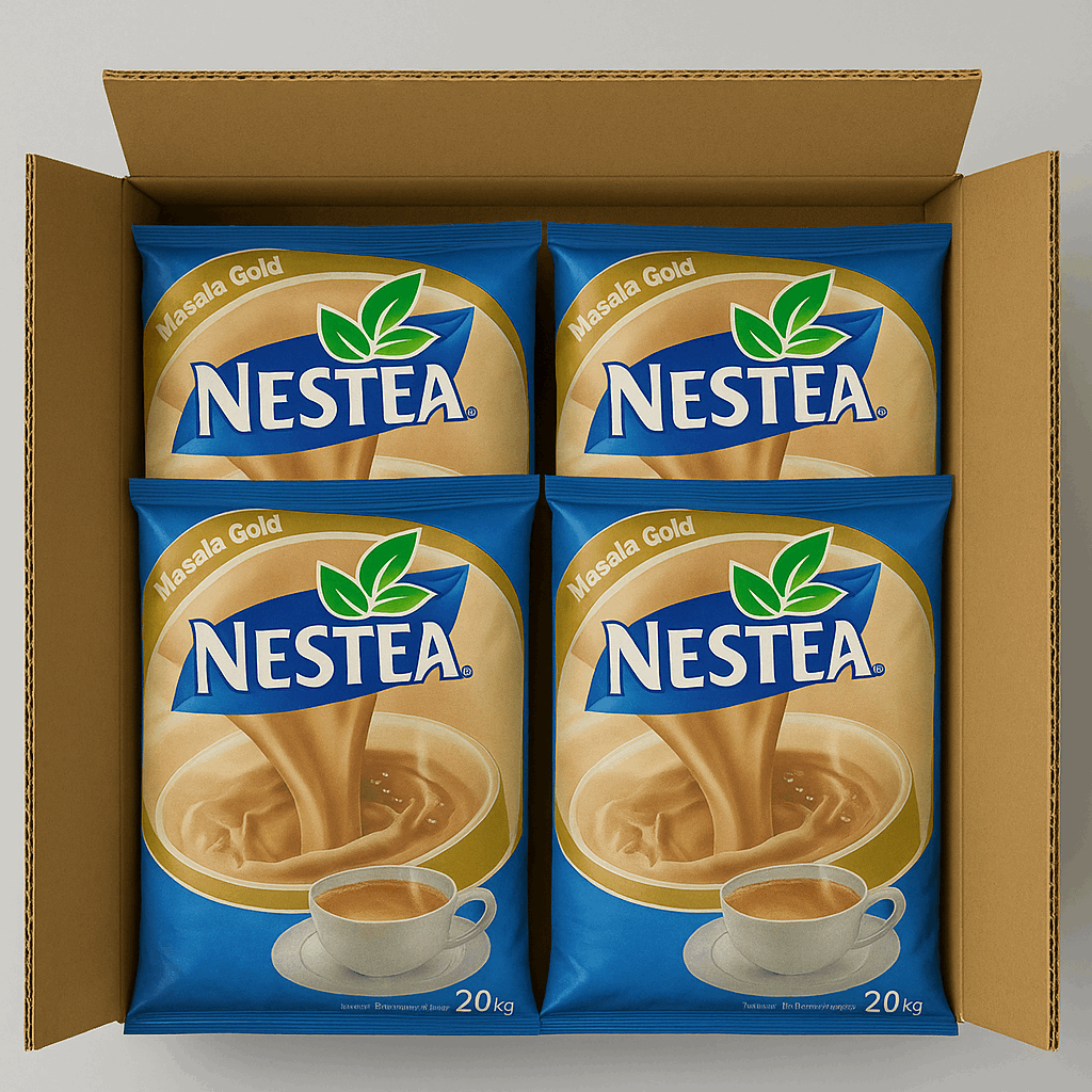 Nestea instant tea premix 1kg Masala Gold flavour packets in a cardboard box from Tea coffee vending service