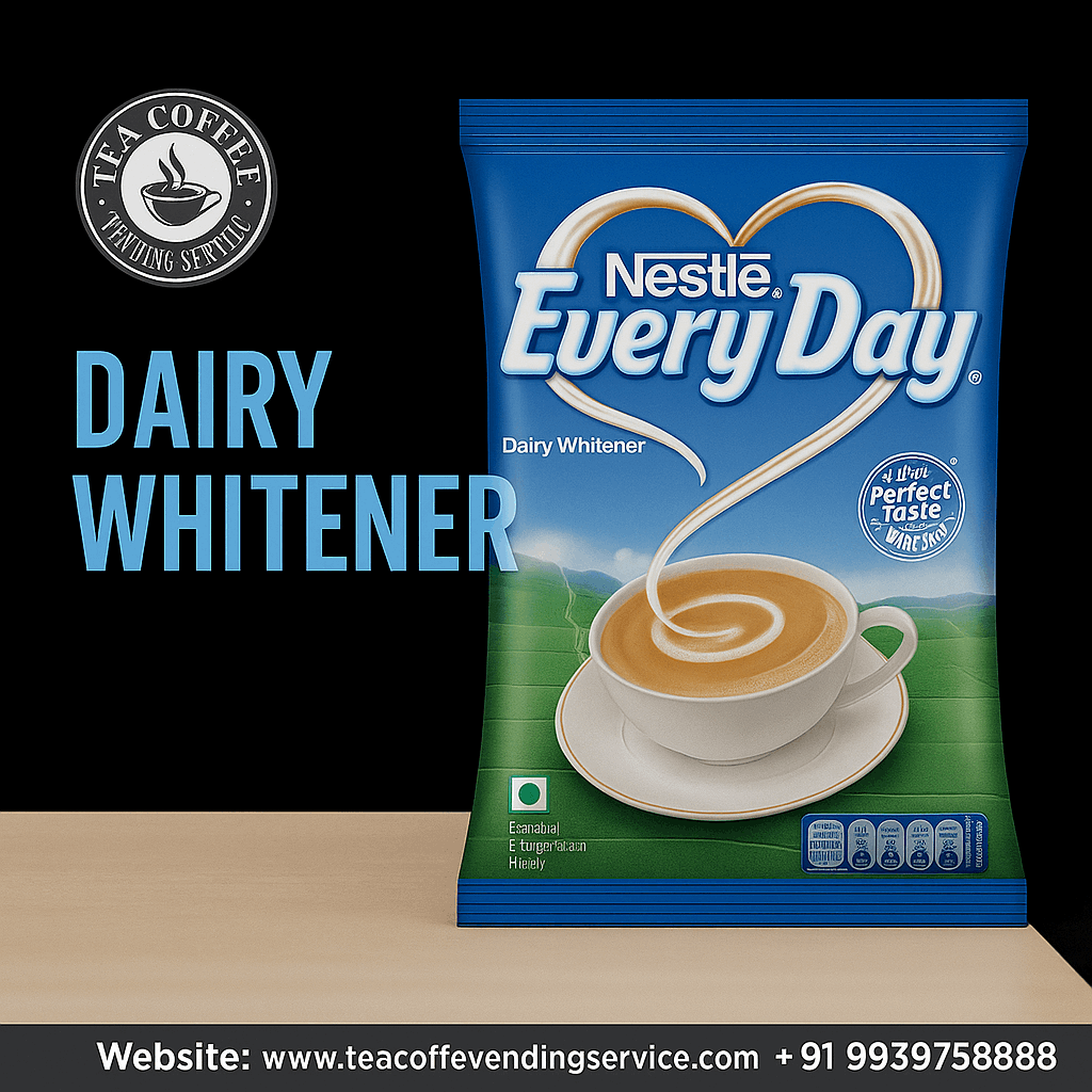 Nestle Every Daydairy whitener 1 kg packet with cup of tea and heart shaped milk swirl