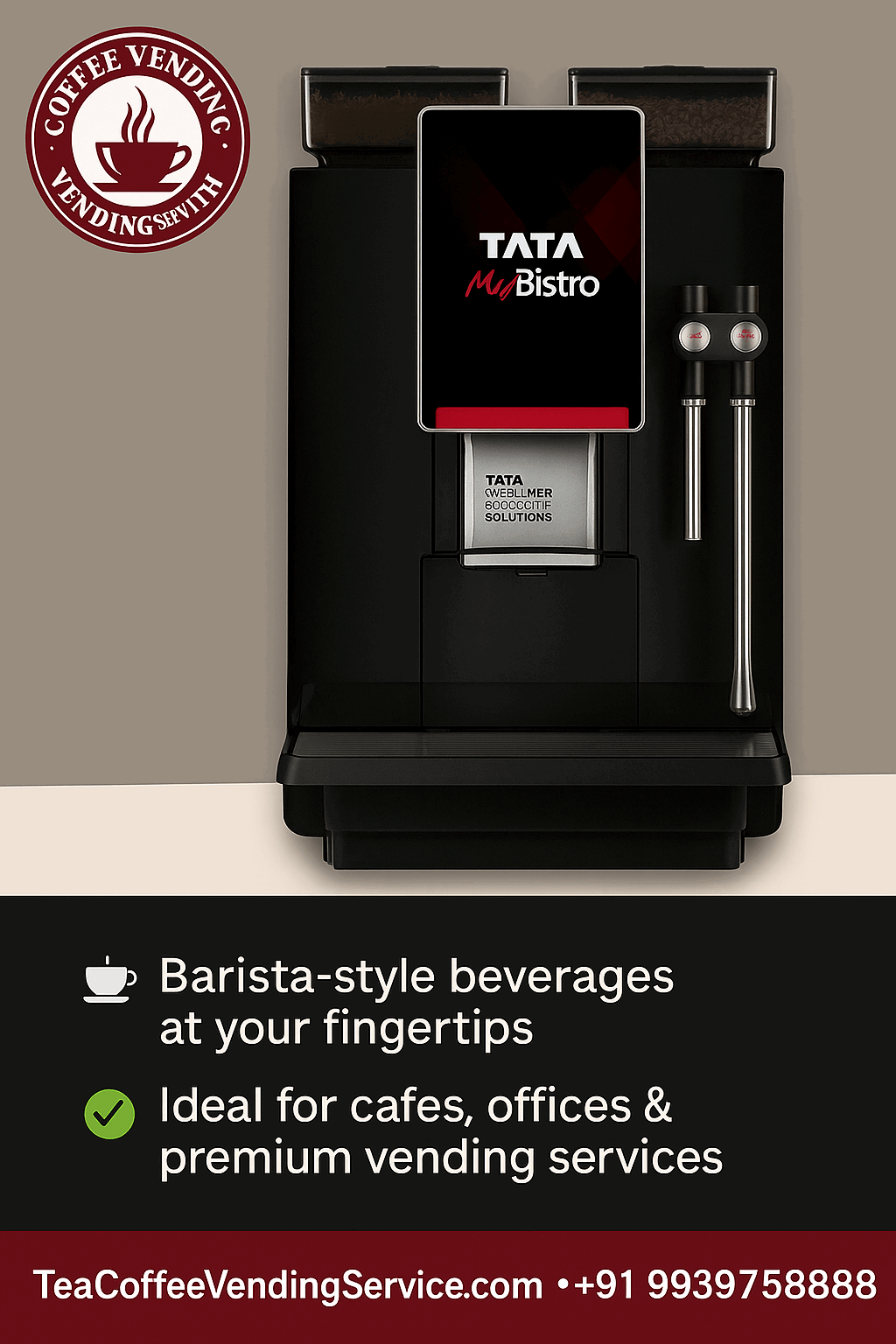 Tata Barista coffee machine rental Noida black automatic coffee vending machine for cafes and offices