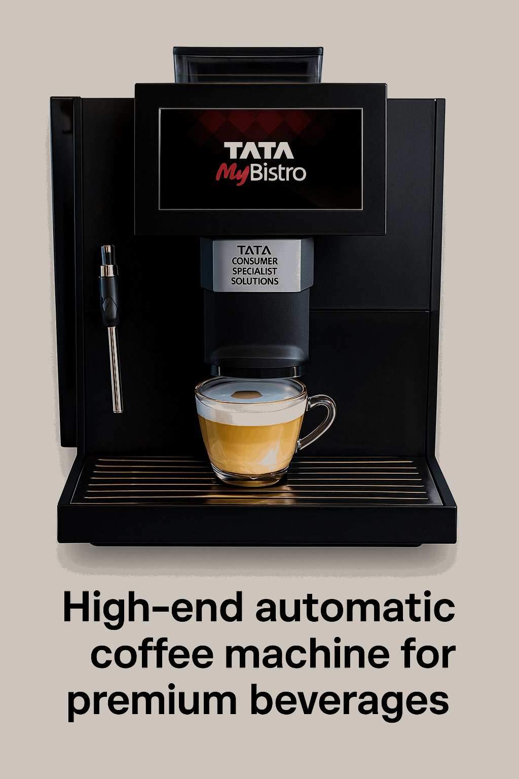 Tata Barista coffee machine rental Noida showing high-end automatic coffee machine brewing a cup