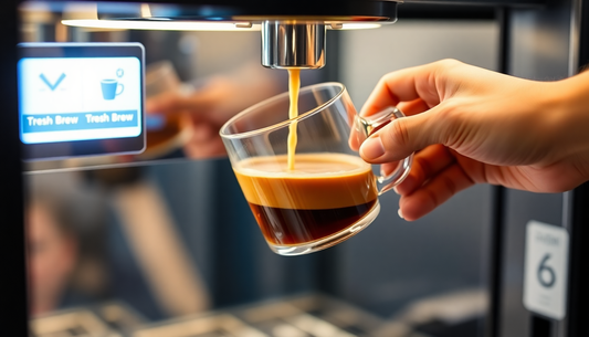 Fresh brew coffee pouring from automatic vending machine