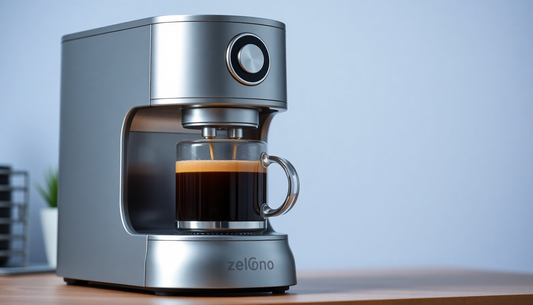 A sleek automatic coffee machine brewing fresh coffee