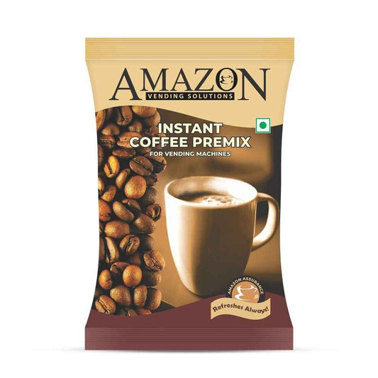 Amazon 3 in 1 coffee premix powder sachet with coffee beans and cup of coffee for vending machines