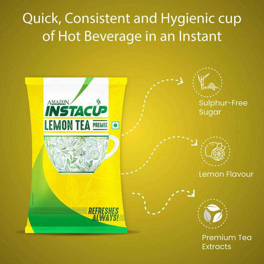 Atlantis lemon tea premix for vending machines packet highlighting lemon flavour and premium tea extracts
