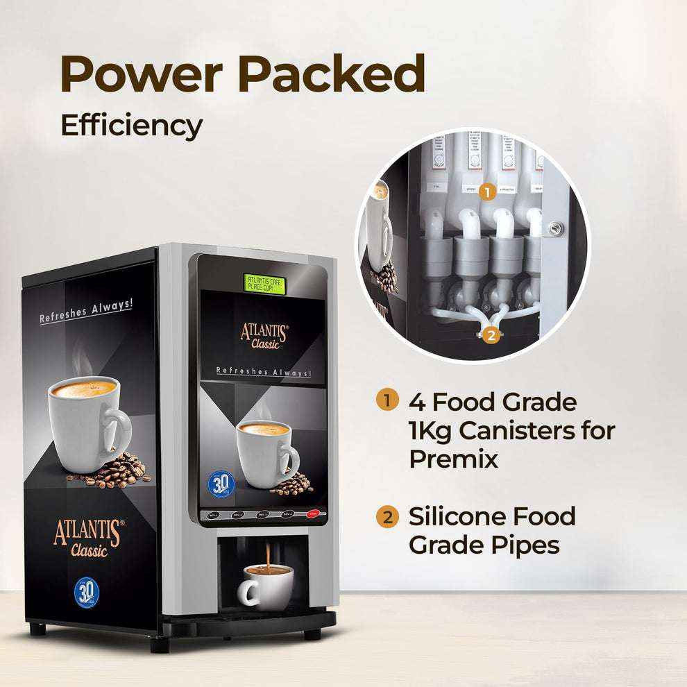 Coffee vending machine for office ATLANTIS Classic with 4 food grade canisters and silicone pipes