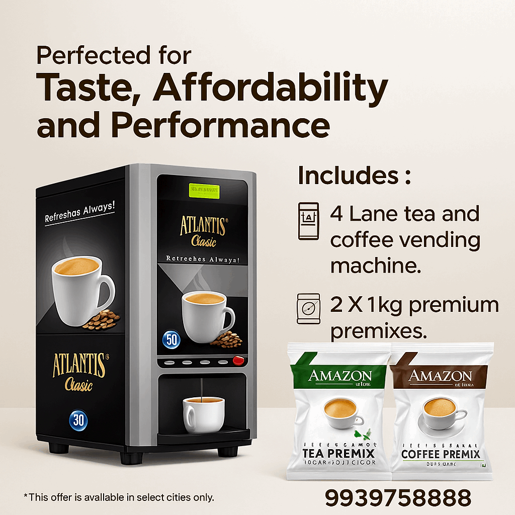 Atlantis Classic 4 lane coffee vending machine for office with tea and coffee premixes for taste and affordability