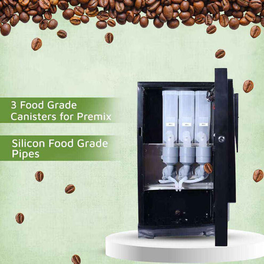 Neo 3 Lane vending machine price showing 3 food grade canisters and silicon food grade pipes