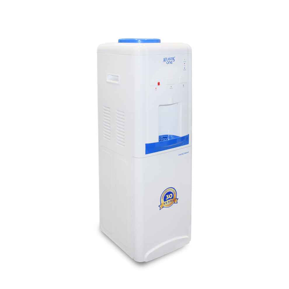 White 18L cooling cabinet water dispenser with blue accents from Tea coffee vending service