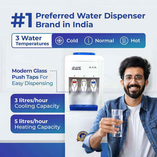 Atlantis sky Floor Standing Water Dispenser with Hot and Cold taps and 3 water temperatures shown