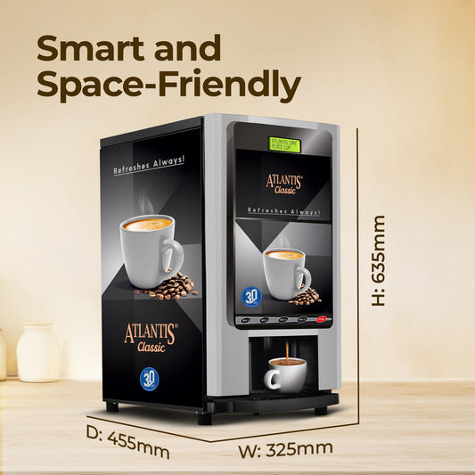 Atlantis 3 lane coffee machine by COFFEE WALLA smart and space-friendly design with dimensions