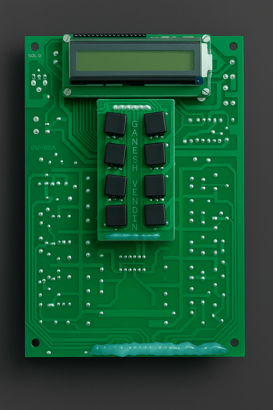 3 lane nescafe vending pcb green circuit board with display and black buttons for vending service