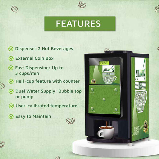 Neo 2 Lane vending machine with hot water dispensing two hot beverages and fast service