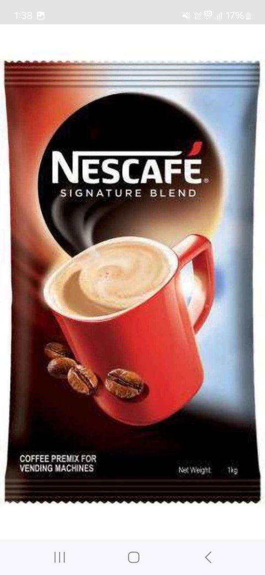 Nescafe Signature Blend vending machine coffee premix pack with red cup and coffee beans