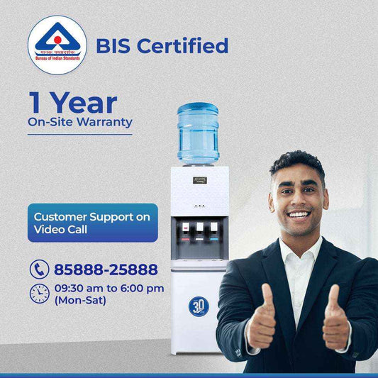 ATLANTIS JUMBO PLUS water machine with water bottle on top and smiling man giving thumbs up